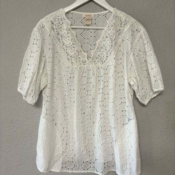 Sundance V Neck Lace White Crochet Blouse Top Size M - Picture 1 of 3